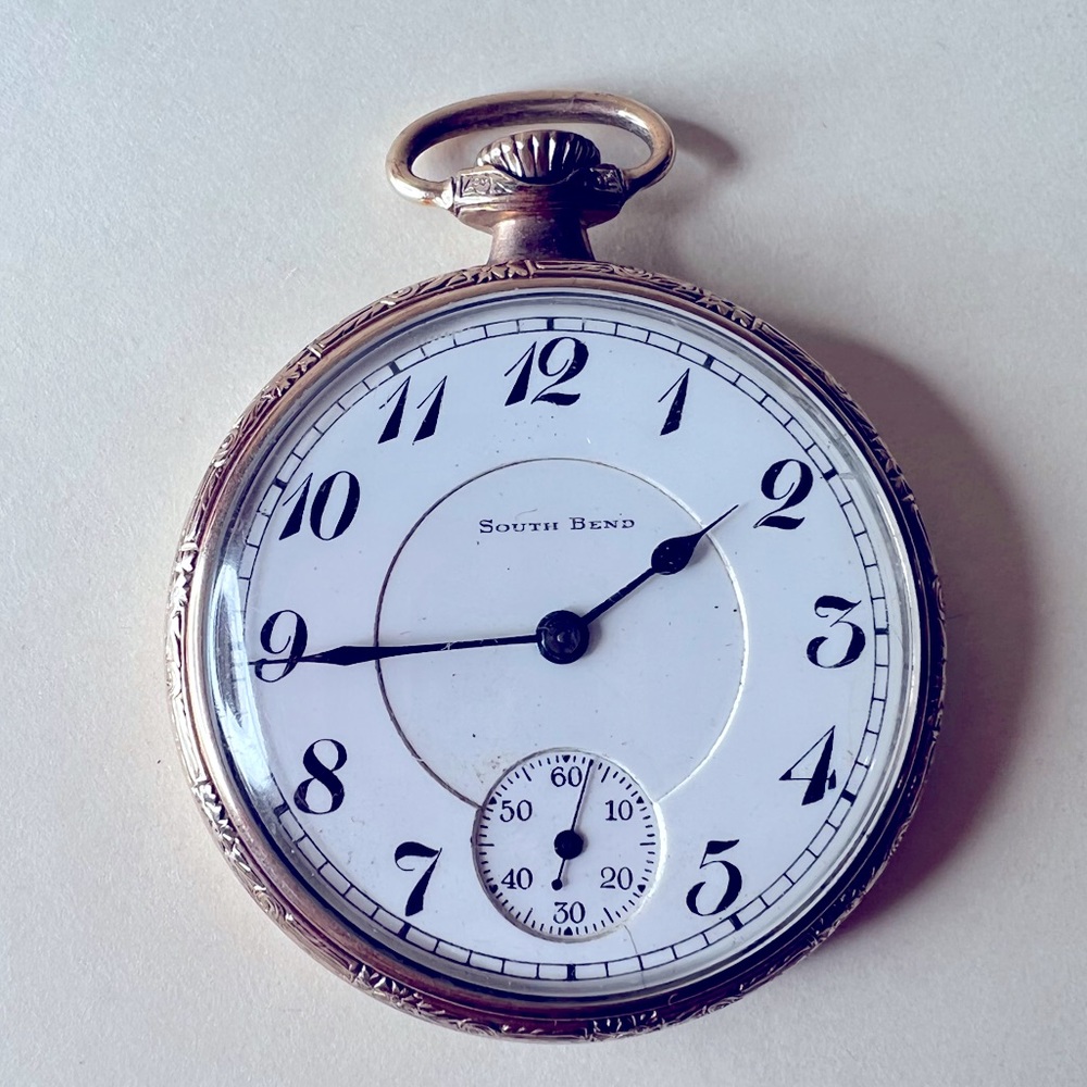 Antique South Bend Pocket Watch, Gold Filled, Wadsworth Referee, Chronograph
